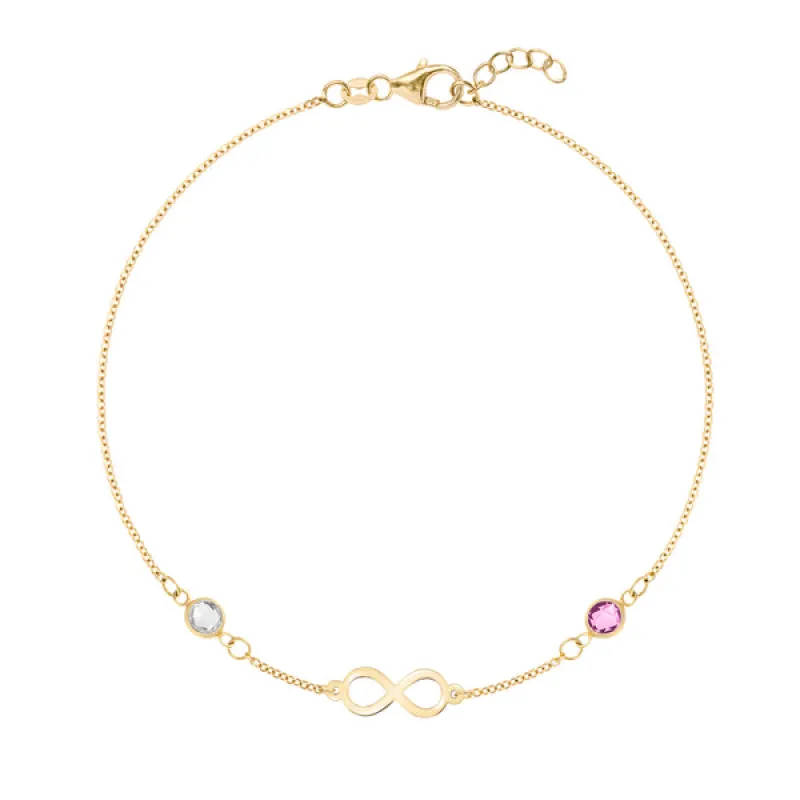 Personalized Classic Infinity & 2 Birthstone Bracelet in 14k Gold sold by Haverhill