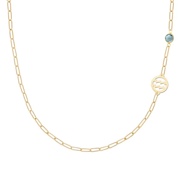 Personalized Aquarius & Birthstone Necklace on Adelaide Mini in 14k Gold sold by Haverhill