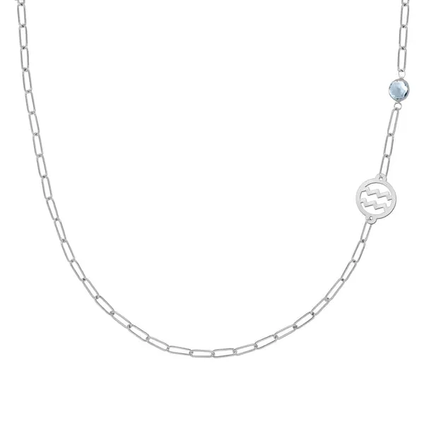 Personalized Aquarius & Birthstone Necklace on Adelaide Mini in 14k Gold sold by Haverhill