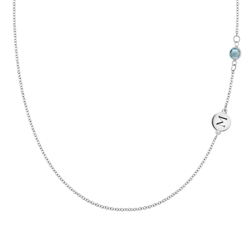 Personalized Classic 1 Letter & 1 Nantucket Blue Topaz Necklace in 14k Gold (December) sold by Haverhill