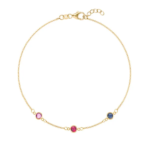 Personalized Classic 3 Birthstone Bracelet in 14k Gold sold by Haverhill