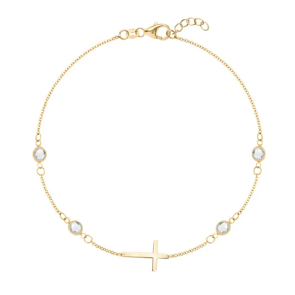 Personalized Classic Cross & 4 Birthstone Bracelet in 14k Gold sold by Haverhill