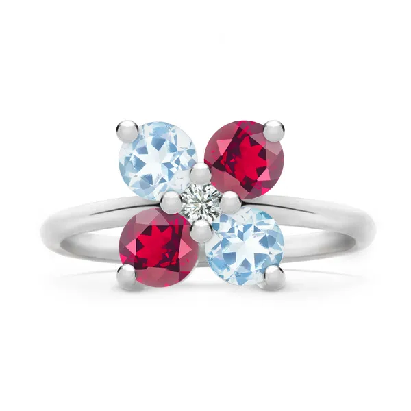 Personalized Greenwich 4 Birthstone & Diamond Ring in 14k Gold sold by Haverhill