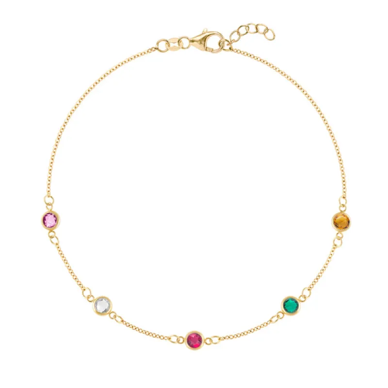 Personalized Classic 5 Birthstone Bracelet in 14k Gold sold by Haverhill