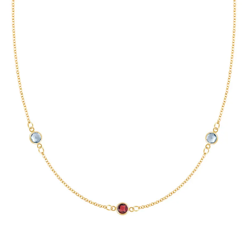 Personalized Classic 3 Birthstone Necklace in 14k Gold sold by Haverhill