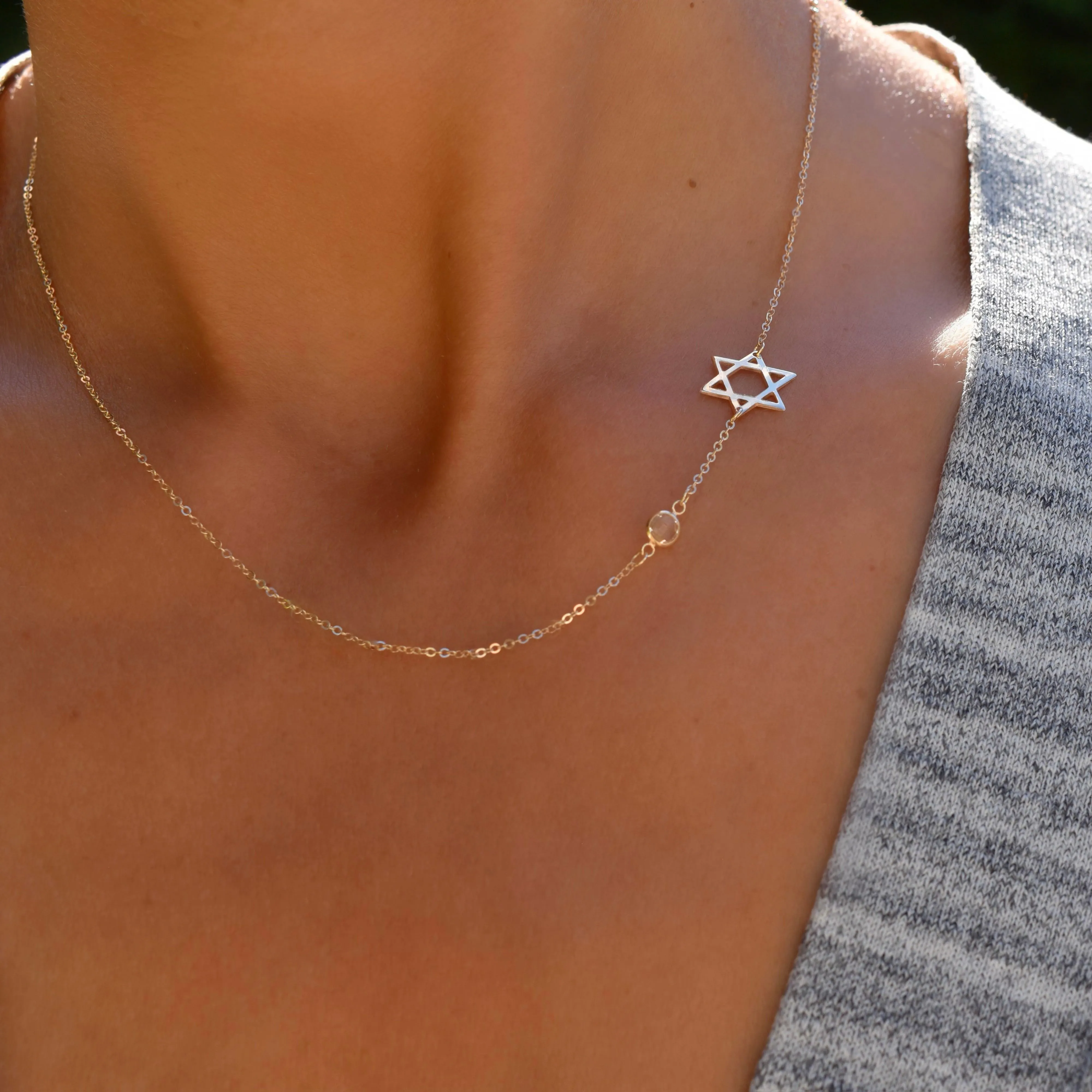 Personalized Classic Star of David & 1 Birthstone Necklace in 14k Gold sold by Haverhill product image thumbnail 2