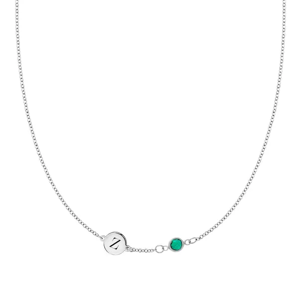 Personalized Classic 1 Letter & 1 Birthstone Necklace in 14k Gold (Single Spacing) sold by Haverhill