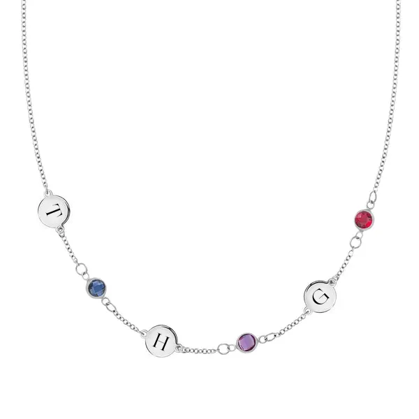 Personalized Classic 3 Letter & 3 Birthstone Necklace in 14k Gold (Single Spacing) sold by Haverhill