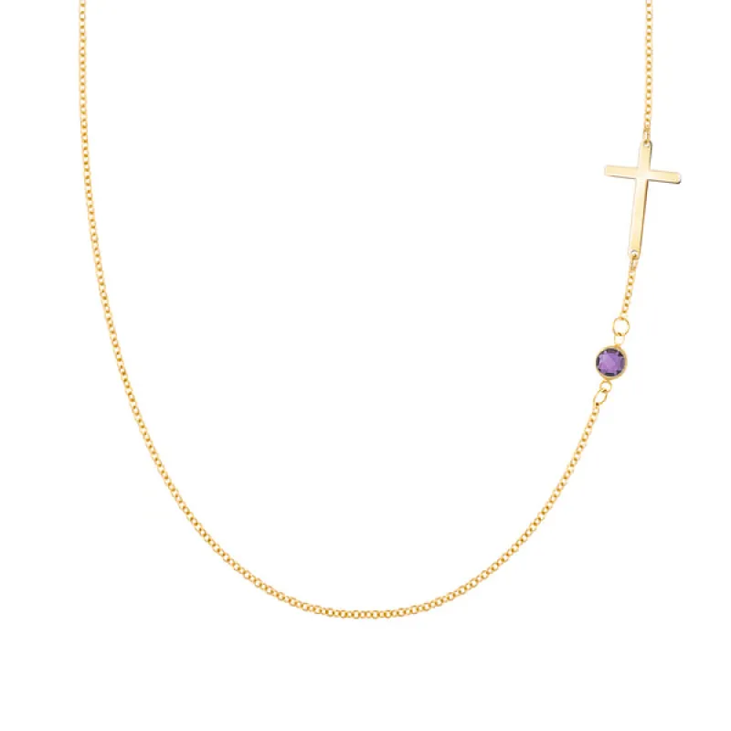 Personalized Classic Cross & 1 Birthstone Necklace in 14k Gold sold by Haverhill
