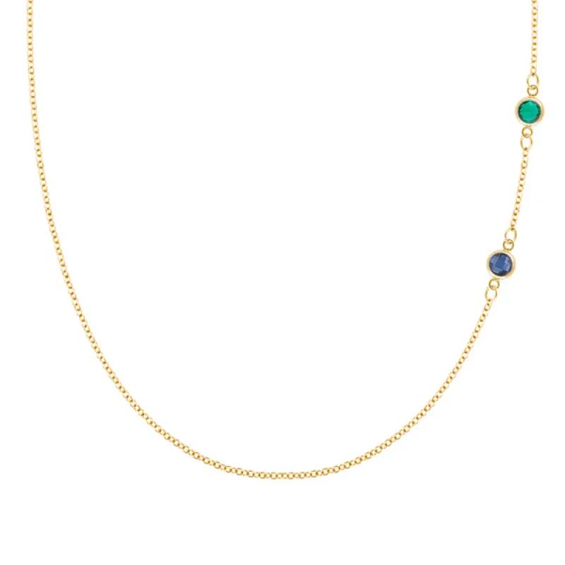 Personalized Classic 2 Birthstone Necklace in 14k Gold sold by Haverhill
