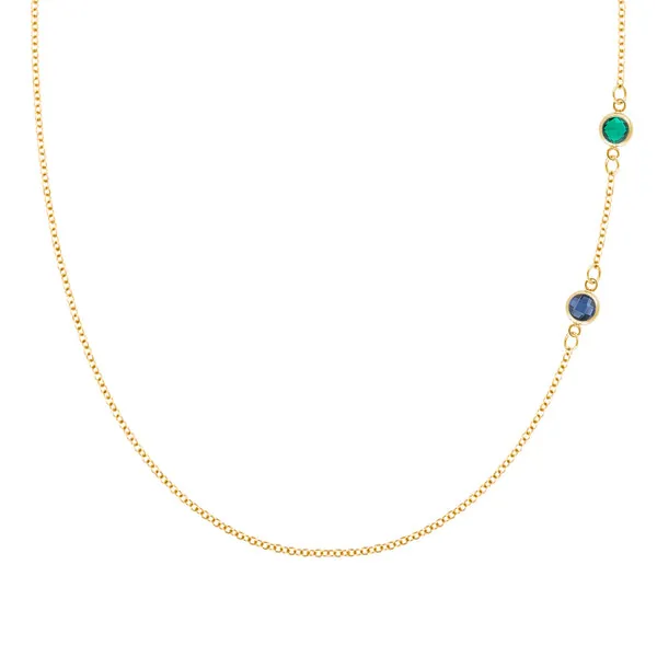 Personalized Classic 2 Birthstone Necklace in 14k Gold sold by Haverhill