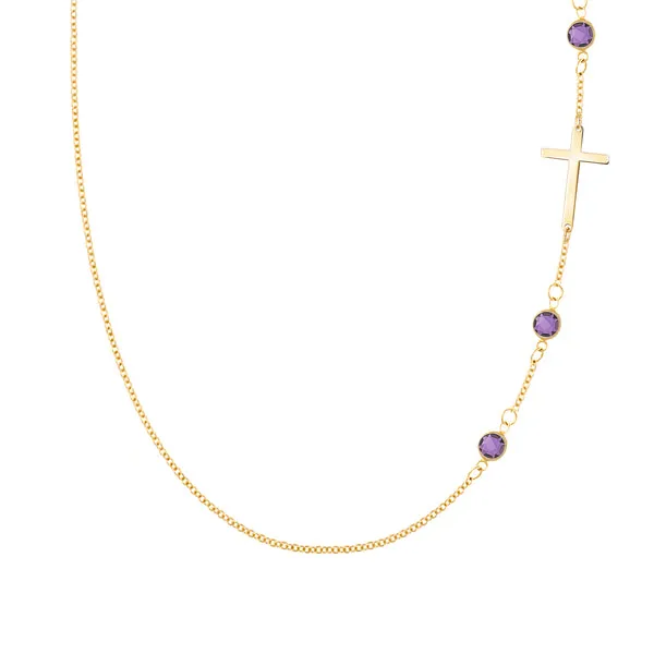 Personalized Classic Cross & 3 Birthstone Necklace in 14k Gold sold by Haverhill