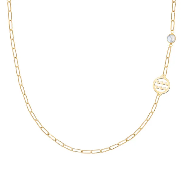 Personalized Aquarius & Birthstone Necklace on Adelaide Mini in 14k Gold sold by Haverhill