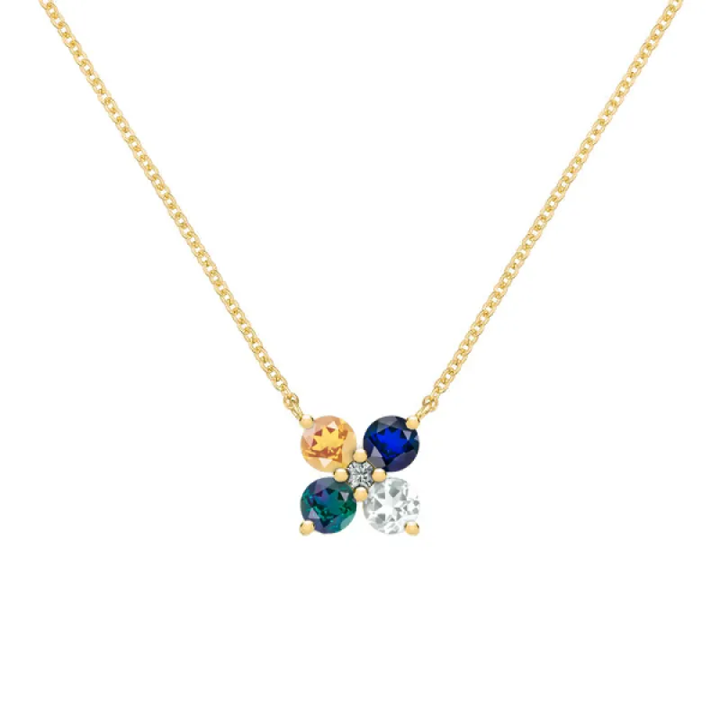 Personalized Greenwich 4 Birthstone & Diamond Necklace in 14k Gold sold by Haverhill