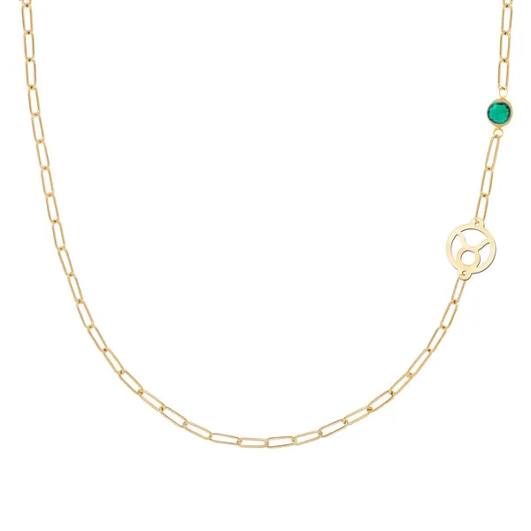 Personalized Zodiac & Birthstone Adelaide Mini Necklace in 14k Gold sold by Haverhill