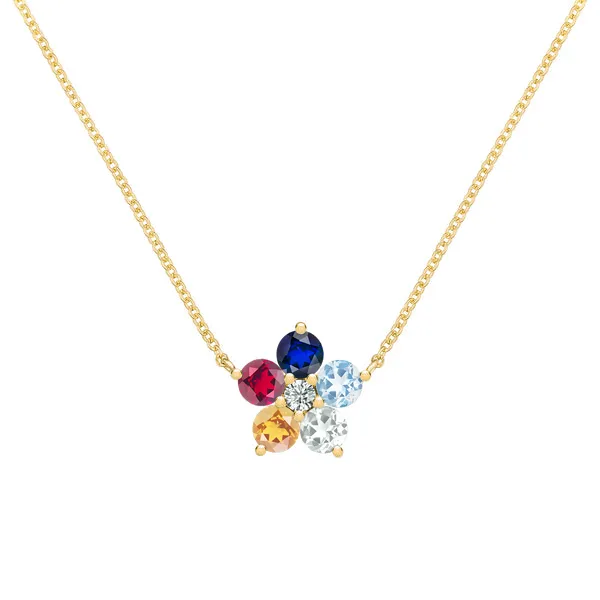 Personalized Greenwich Flower Birthstone & Diamond Necklace in 14k Gold sold by Haverhill