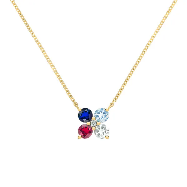 Personalized Greenwich 4 Birthstone & Diamond Necklace in 14k Gold sold by Haverhill