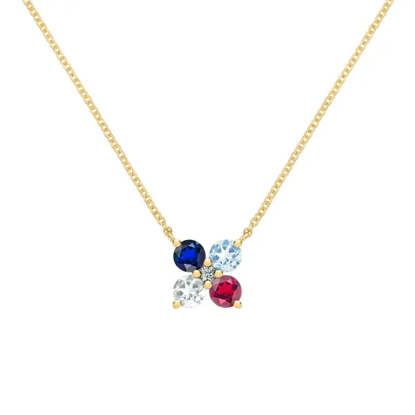 Personalized Greenwich 4 Birthstone & Diamond Necklace in 14k Gold sold by Haverhill