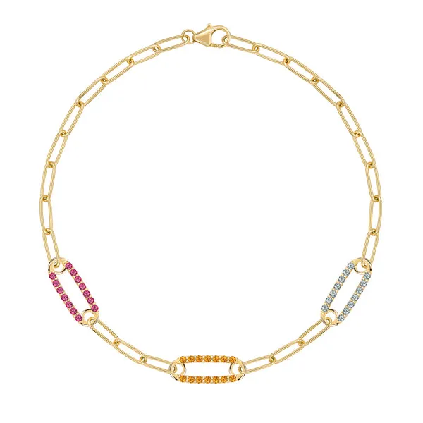 Personalized Adelaide 3 Pavé Birthstone Link Bracelet in 14k Gold sold by Haverhill