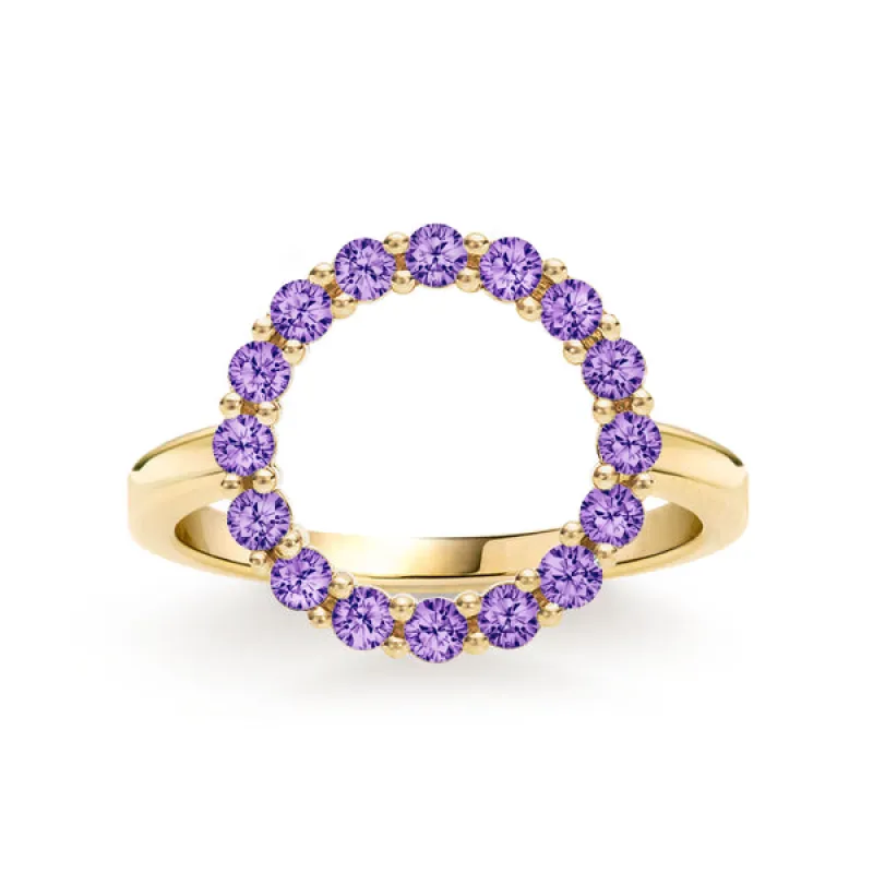 Personalized Rosecliff Circle Birthstone Ring in 14k Gold sold by Haverhill