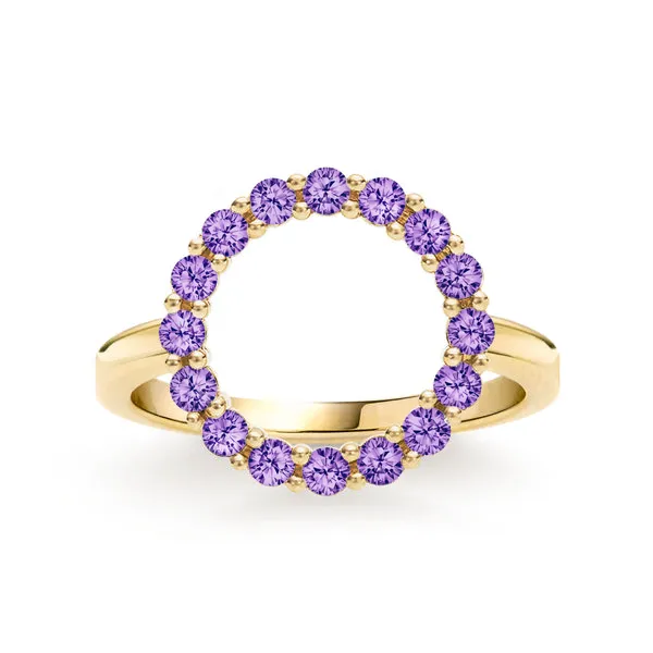 Personalized Rosecliff Circle Birthstone Ring in 14k Gold sold by Haverhill