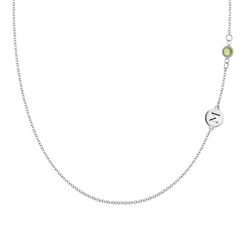 Personalized Classic 1 Letter & 1 Peridot Necklace in 14k Gold (August) sold by Haverhill