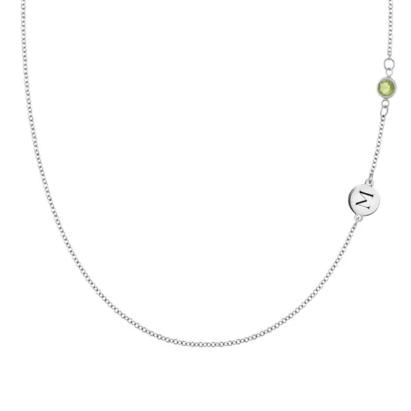 Personalized Classic 1 Letter & 1 Peridot Necklace in 14k Gold (August) sold by Haverhill
