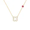 Personalized Diamond Clover & Birthstone Necklace in 14k Gold sold by Haverhill