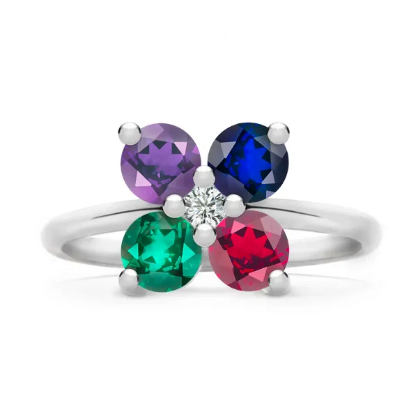 Personalized Greenwich 4 Birthstone & Diamond Ring in 14k Gold sold by Haverhill