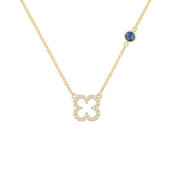 Personalized Diamond Clover & Birthstone Necklace in 14k Gold sold by Haverhill