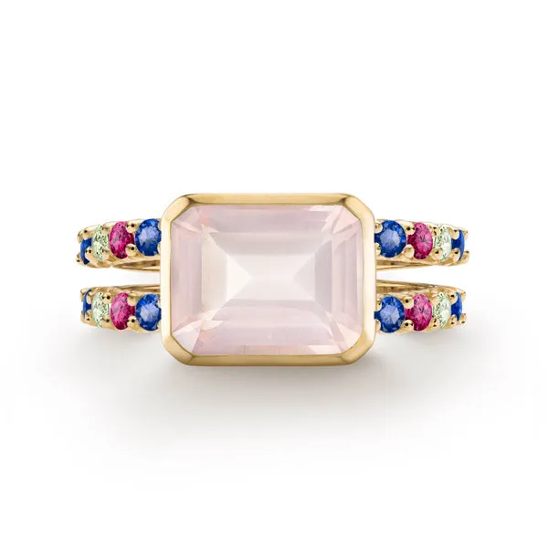 Personalized Warren Horizontal Birthstone Ring with Accent Stones in 14k Gold sold by Haverhill