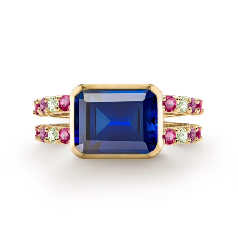 Personalized Warren Horizontal Birthstone Ring with Accent Stones in 14k Gold sold by Haverhill
