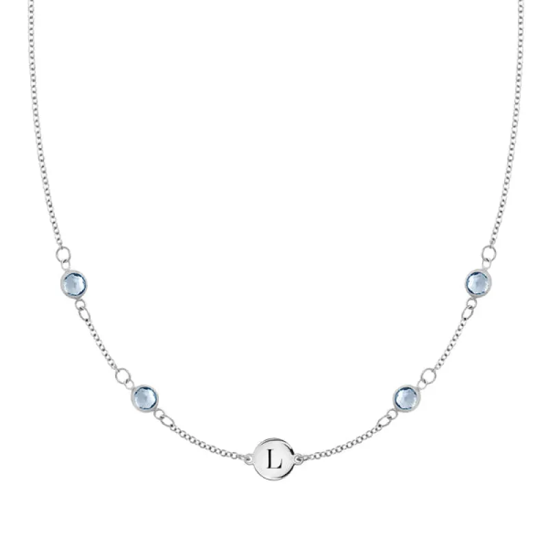 Personalized Classic 1 Letter & 4 Aquamarine Necklace in 14k Gold (March) sold by Haverhill
