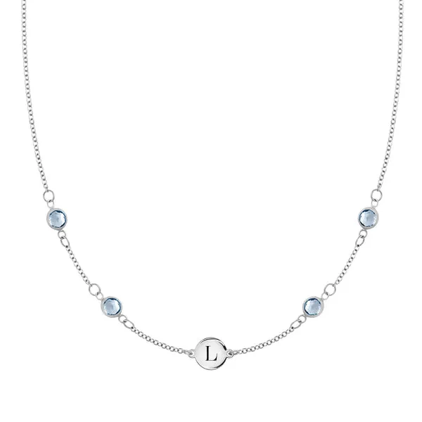 Personalized Classic 1 Letter & 4 Aquamarine Necklace in 14k Gold (March) sold by Haverhill
