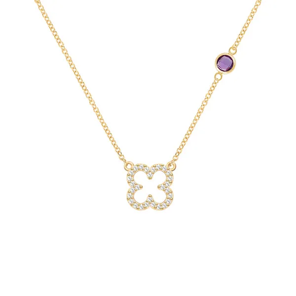 Personalized Diamond Clover & Birthstone Necklace in 14k Gold sold by Haverhill