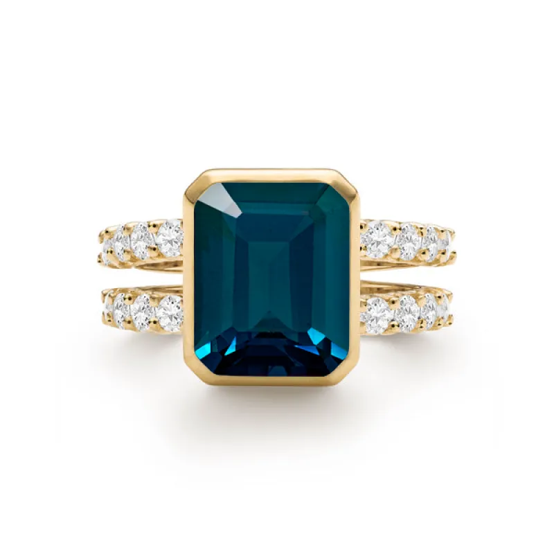 Personalized Warren Vertical Birthstone Ring with Accent Stones in 14k Gold sold by Haverhill