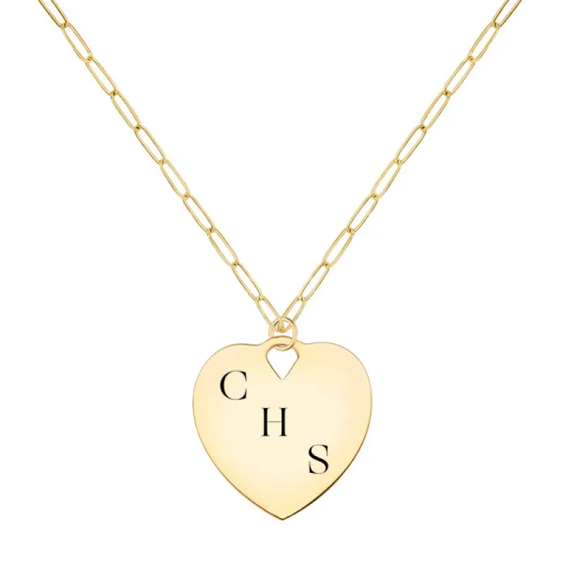 Engravable Large Flat Heart Pendant with Adelaide Mini Chain in 14k Gold sold by Haverhill