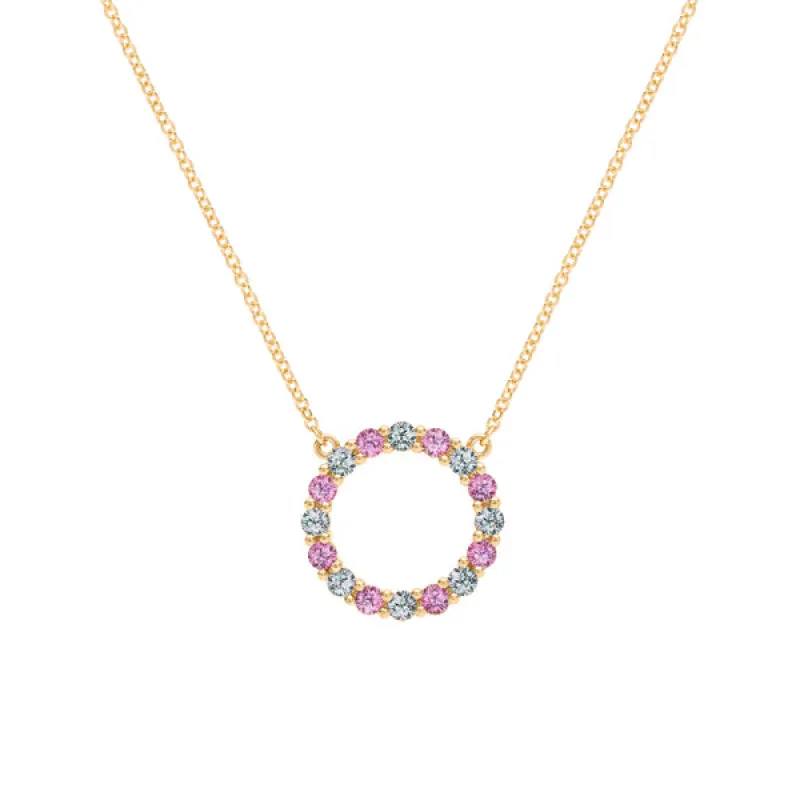 Personalized Rosecliff Circle Birthstone Necklace in 14k Gold sold by Haverhill