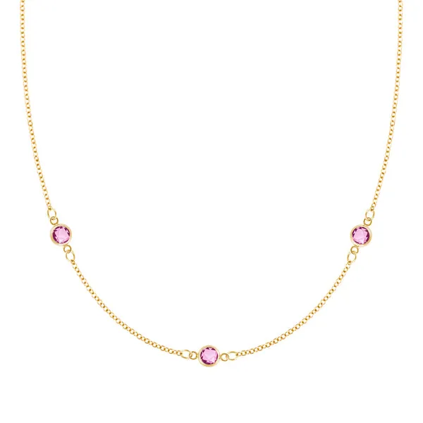 Personalized Classic 3 Birthstone Necklace in 14k Gold sold by Haverhill