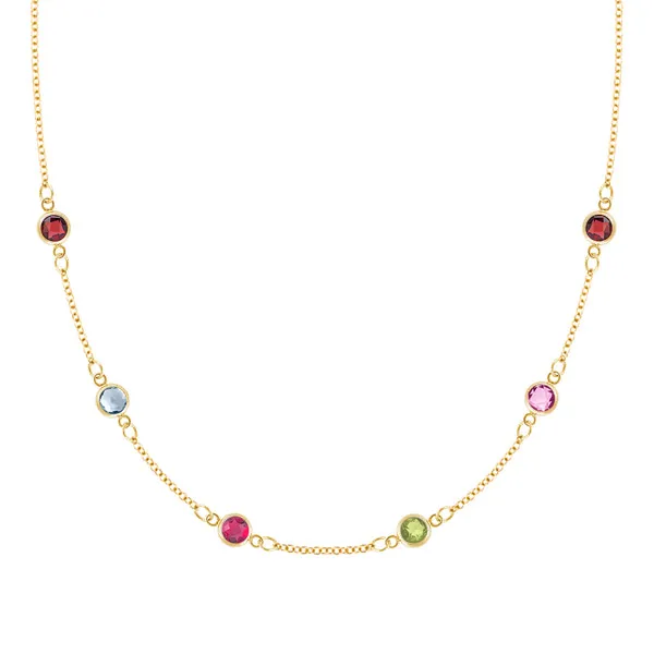 Personalized Classic 6 Birthstone Necklace in 14k Gold sold by Haverhill