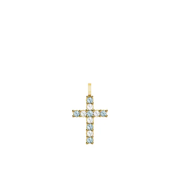 Rosecliff Cross Diamond & Nantucket Blue Topaz Pendant in 14k Gold (December) sold by Haverhill