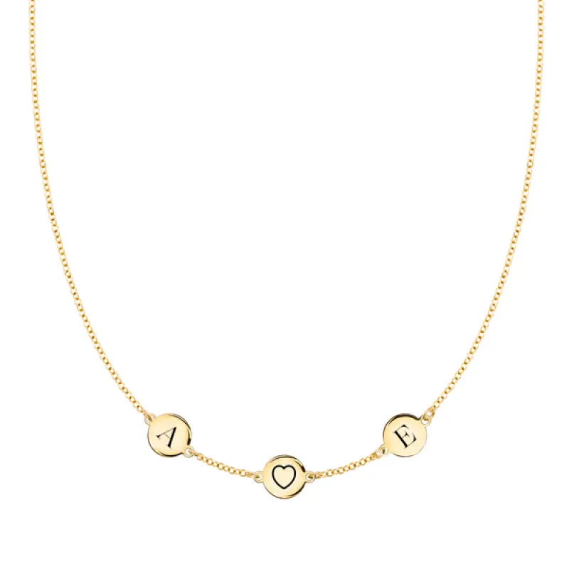 Personalized Heart Disc & 2 Letter Necklace in 14k Gold sold by Haverhill