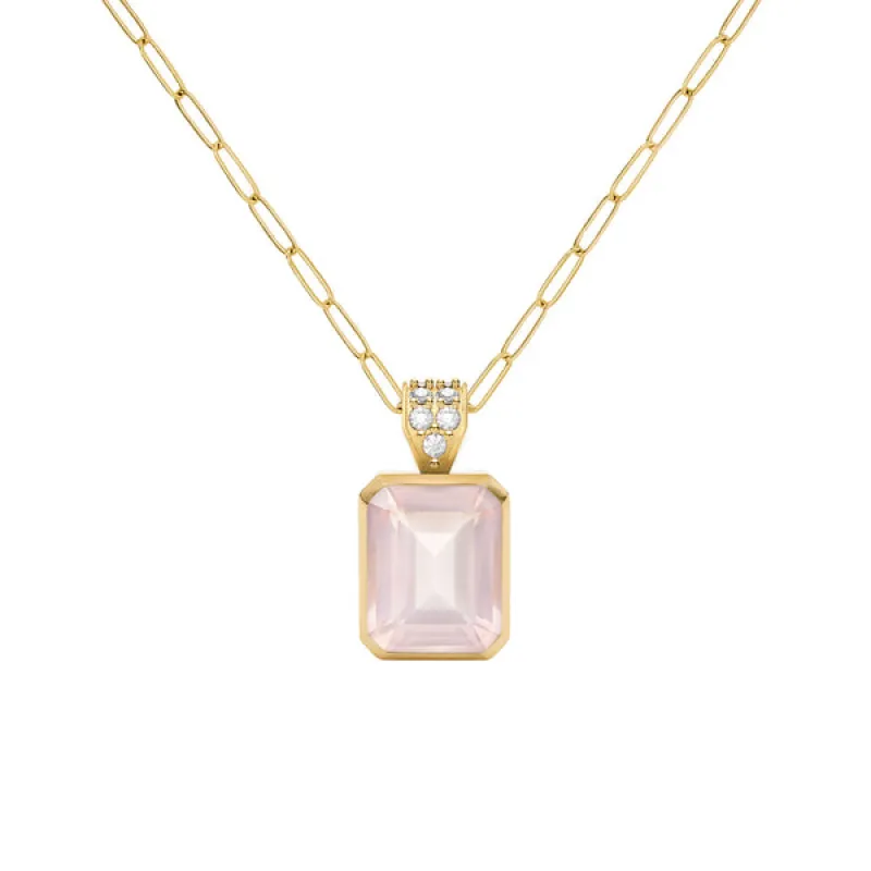 Warren Rose Quartz Pendant with Diamond Bale in 14k Gold (October) sold by Haverhill