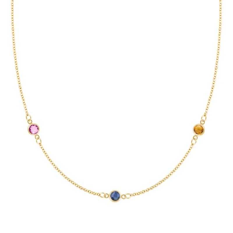 Personalized Classic 3 Birthstone Necklace in 14k Gold sold by Haverhill