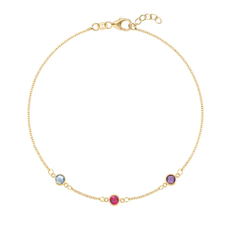 Personalized Classic 3 Birthstone Bracelet in 14k Gold sold by Haverhill
