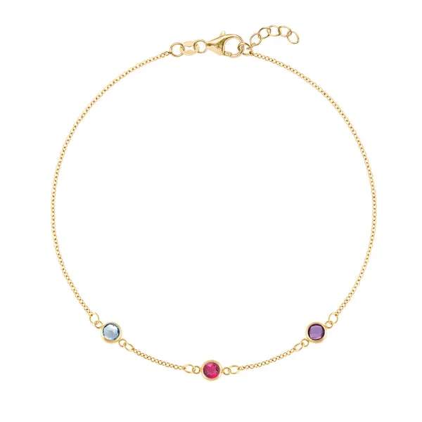 Personalized Classic 3 Birthstone Bracelet in 14k Gold sold by Haverhill