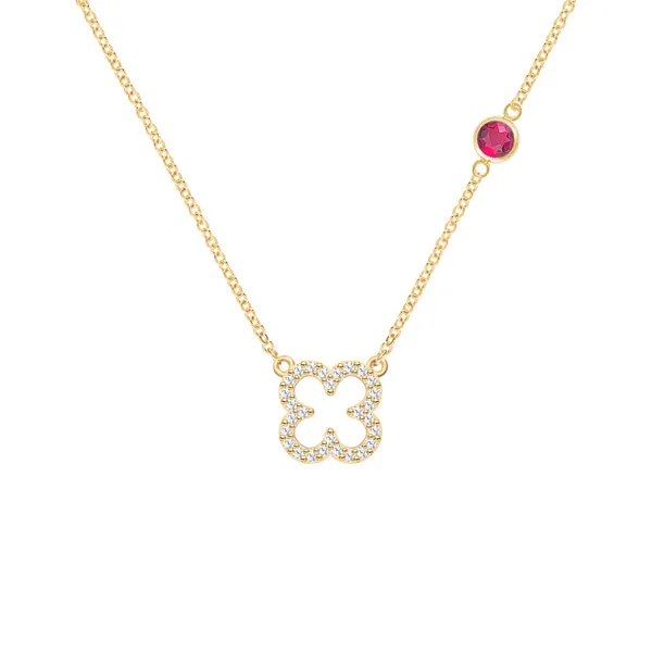 Personalized Diamond Clover & Birthstone Necklace in 14k Gold sold by Haverhill