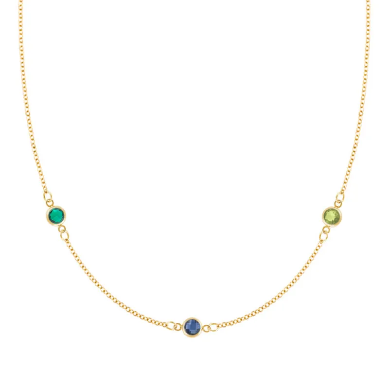 Personalized Classic 3 Birthstone Necklace in 14k Gold sold by Haverhill