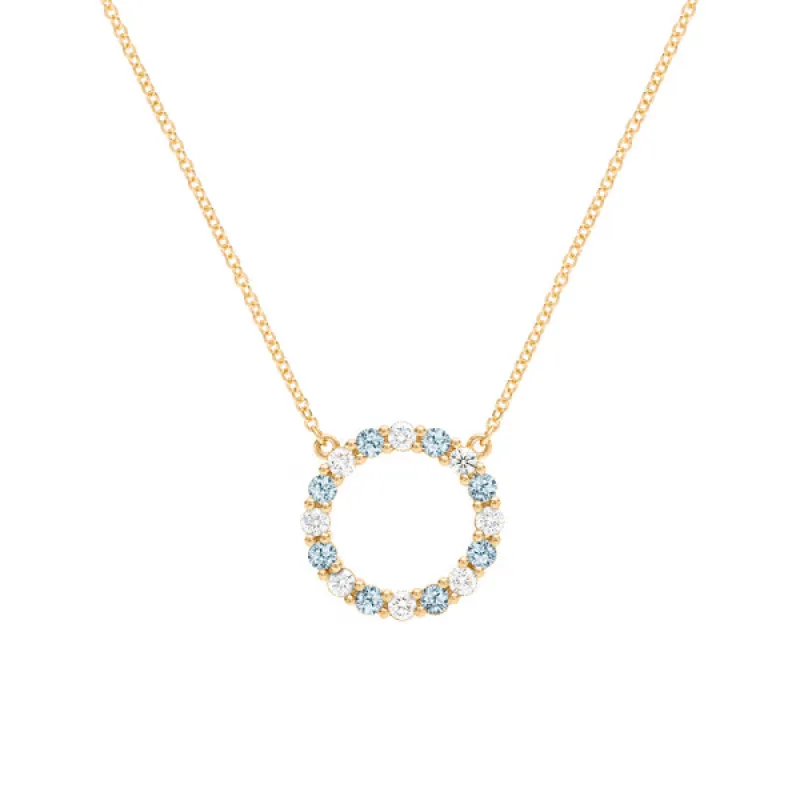 Personalized Rosecliff Circle Birthstone Necklace in 14k Gold sold by Haverhill