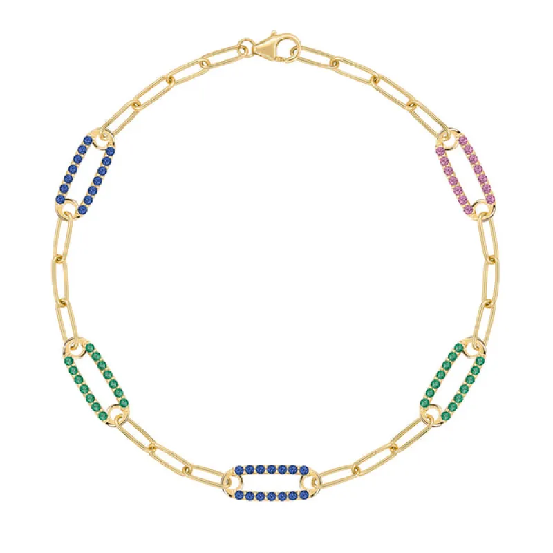 Personalized Adelaide 5 Pavé Birthstone Link Bracelet in 14k Gold sold by Haverhill